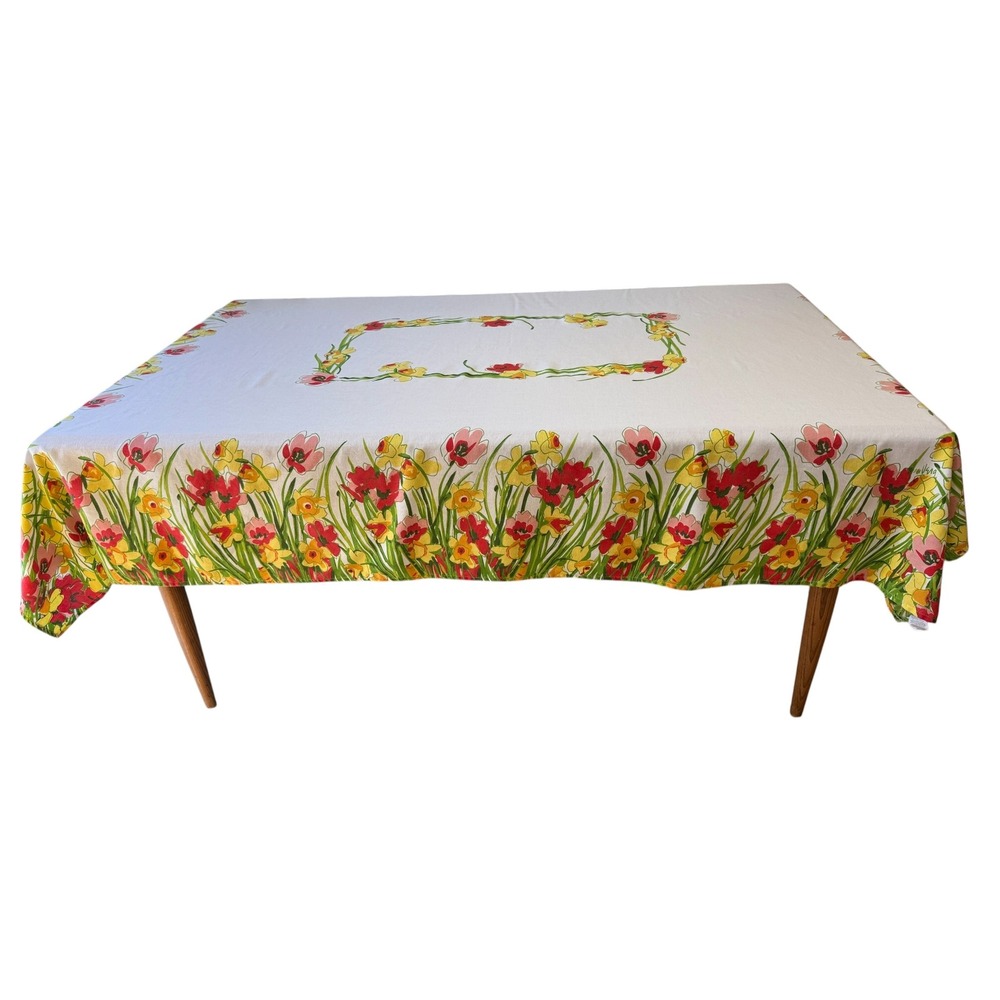 Vera Ladybug Daffodils Tulips Tablecloth 60x80 Town & Country Living EUC